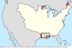 Map of the change to the international disputes involving the United States in central North America on September 26, 1810