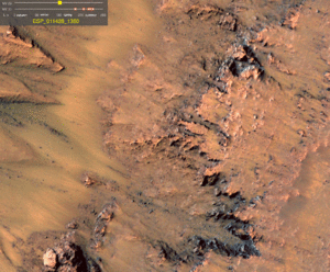 Warm Season Flows on Slope in Newton Crater (animated)