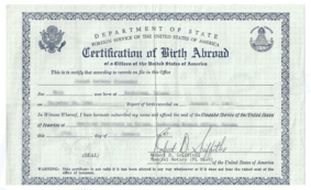 Certification of Birth Abroad of a Citizen of the United States of America