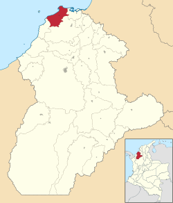 Location of the poor village of San Bernardo del Viento in the Córdoba Department of Colombia.