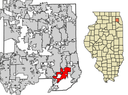Location of Darien in DuPage County, Illinois.