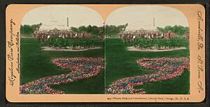 Flower beds and Greenhouse, Lincoln Park, Chicago, Ill. U.S.A, by Keystone View Company