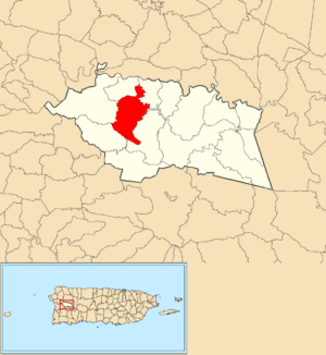 Location of Furnias within the municipality of Las Marías shown in red