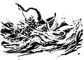 Giant squid attacking fisherman