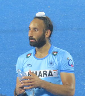 Indian hockey team captain saradara singh with other players at kalinga stadium (cropped).jpg