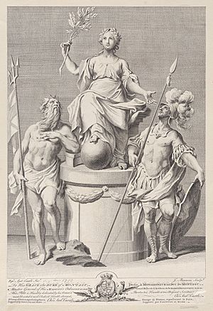 Jacob Bonneau engraving titled "Group of statues representing Peace"