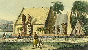 Jean-Pierre Norblin de La Gourdaine (after Louis Choris), Temple du Roi dans la baie Tiritatéa (c. 1816, published 1822)