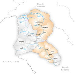 Karte Gemeinden des Bezirks Vallemaggia 2003