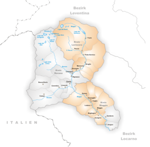 Karte Gemeinden des Bezirks Vallemaggia 2003