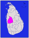 Area map of Kurunegala District, to the west of the centre of the country with its northern border extending towards the north west, in the North Western Province of Sri Lanka