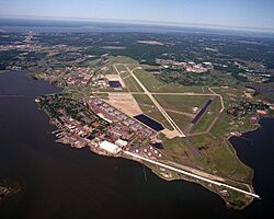 Langley AFB from over Chesapeake Bay.