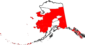 Map of Alaska highlighting Unorganized Borough