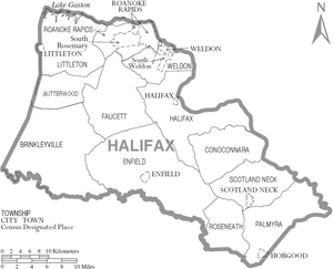 Map of Halifax County North Carolina With Municipal and Township Labels