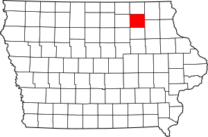 Map of Iowa highlighting Chickasaw County