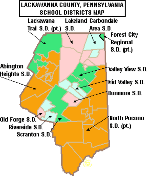Map of Lackawanna County Pennsylvania School Districts