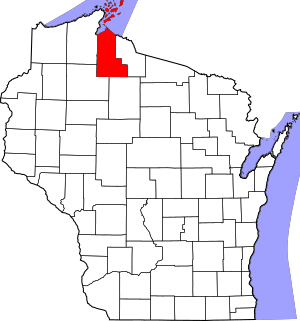 Map of Wisconsin highlighting Ashland County