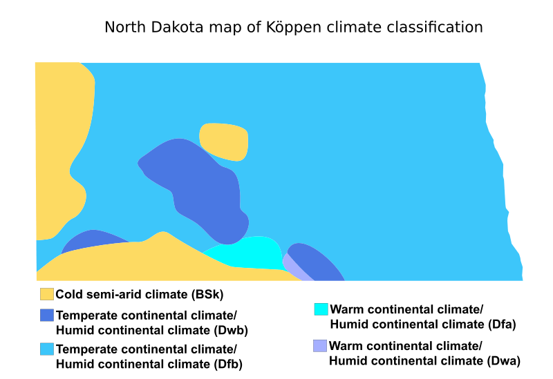 Image North Dakota map of Köppen climate classification