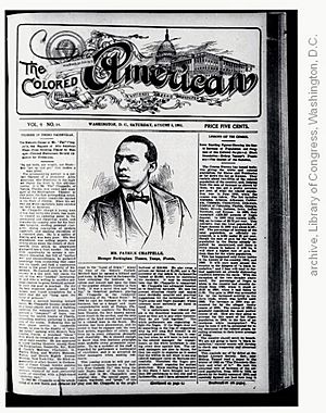 Pat H. Chappelle "Pioneer of Negro Vaudeville" on the front page of 1901 "The Colored American" newspaper
