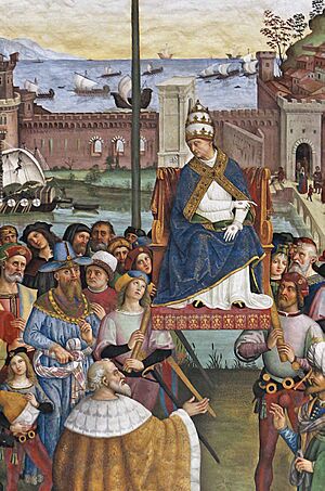 Pinturicchio, liberia piccolomini, 1502-07 circa, Pio II giunge ad Ancona per dare inizio alla crociata 01 (cropped 2)
