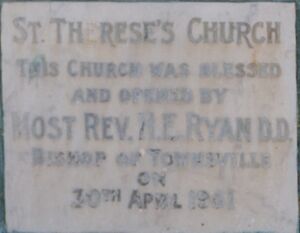 Plaque commemorating the opening of St Therese's Catholic Church on 30 April 1961, Camooweal, 2019