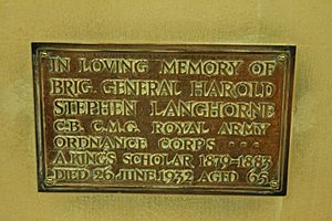 Plaque to Brigadier General Harold Stephen Langhorne, Rochester Cathedral