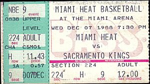 Sacramento Kings at Miami Heat 1988-12-07 (ticket)