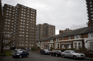 Terraced housing and tower blocks eccles greater manchester
