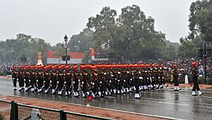 The Jat Regiment marching contingents passes through the Rajpath during the 66th Republic Day Parade 2015, in New Delhi on January 26, 2015