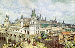 Расцвет Кремля. Всехсвятский мост и Кремль в конце XVII века. 1922, бумага на картоне, уголь, акварель, карандаш