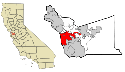 Location of Hayward in Alameda County, California
