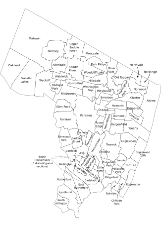 Bergen County, NJ municipalities labeled