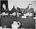 Chiefs of Staff, L to R, Maj. Gen. Lauris Norstad, Gen. Henry H. Arnold, and Gen. George C. Marshall at a meeting... - NARA - 198834