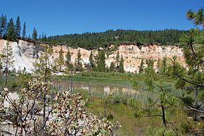 Cliffs exposed by hydraulic mining (outlawed in 1884) at Malakoff Diggins State Historic Park
