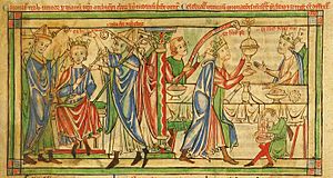 Coronation of Henry the Young King - Becket Leaves (c.1220-1240), f. 3r - BL Loan MS 88