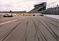 Daytona International Speedway skidmarks on racetrack view of grandstand