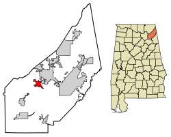 Location of Fyffe in DeKalb County, Alabama.