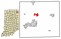 Location of Waterloo in DeKalb County, Indiana.