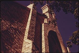 EXTERIOR DETAILS OF TRINITY EPISCOPAL CHURCH IN ATCHISON KANSAS. IT IS THE SECOND OLDEST CHURCH IN THE CITY - NARA - 557082