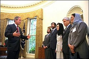 George W. Bush with ministers of Afghanistan in 2002