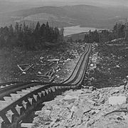 Green Mountain Railway, Mt. Desert, Me, by B. Bradley 2 (cropped and converted to black and white)