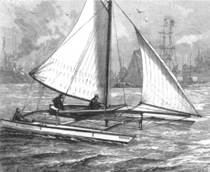 Herreshoff Duplex Catamaran sailing in the Thames River--1880