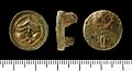 Incomplete cast copper alloy gilt button brooch of Early Early-Medieval date (AD 475 – AD 550). (FindID 108518)