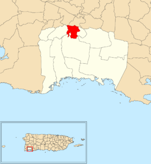 Location of Lajas within the municipality of Lajas shown in red