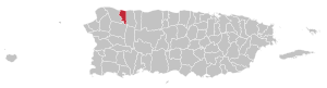 Map of Puerto Rico highlighting Quebradillas Municipality