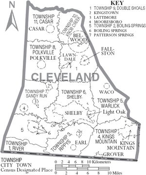 Map of Cleveland County North Carolina With Municipal and Township Labels