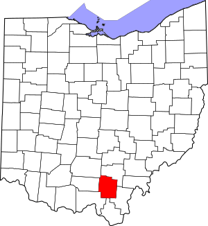 Map of Ohio highlighting Jackson County