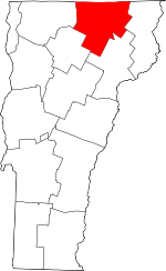 Map of Vermont highlighting Orleans County