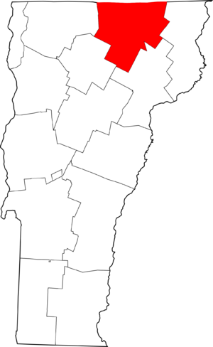 Map of Vermont highlighting Orleans County