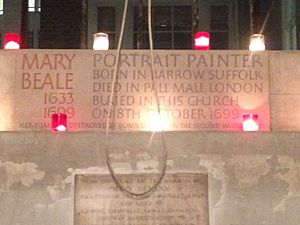 Mary Beale's memorial in St James Church Picadilly