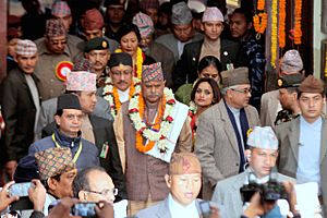 Nepali President Ram Baran Yadav visiting a temple as head of the state
